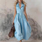 Womens Elegant Fashionable Solid-Color Lapel Slim-Fit Long Dress