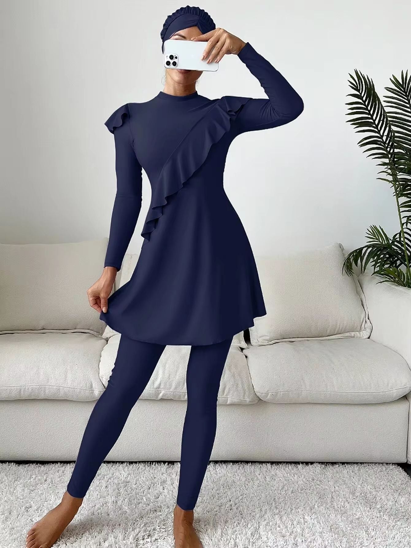 Cross-border Muslim Swimsuit Solid Color Stringy Selvedge Islamic Women Middle East Dubai
