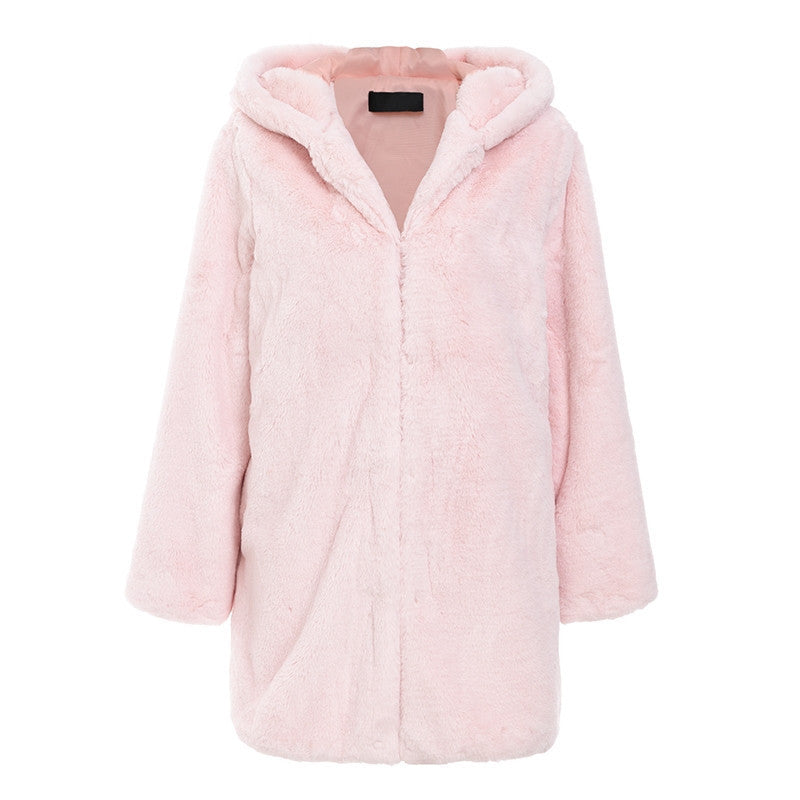 Faux Fur Plush Hooded Fur Coat Women's Fluffy Coat