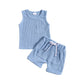 Children's Summer Korean Style Sleeveless Vest Waffle Solid Color Suit