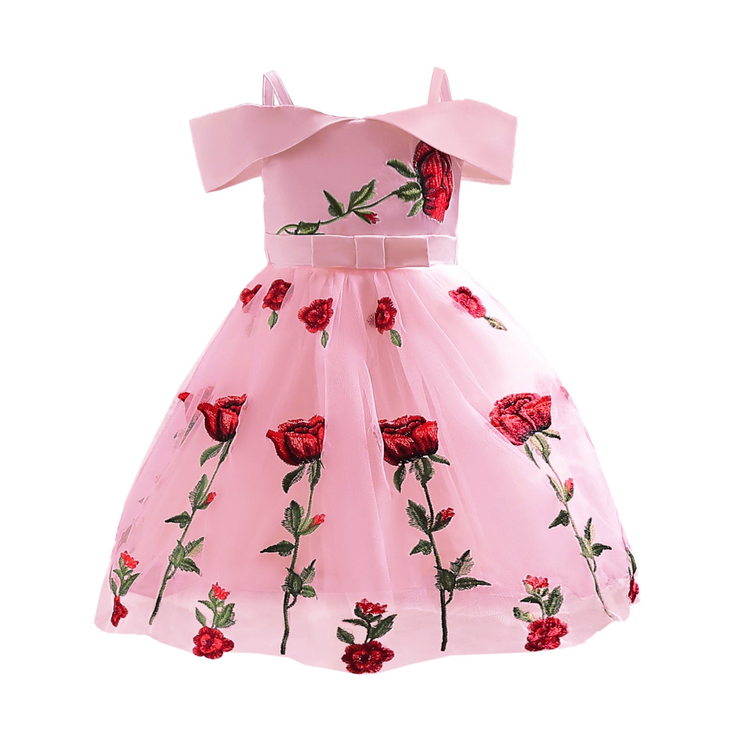 Girls Fashion Rose Embroidered Tulle Skirt