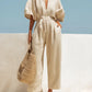 Fashionable V-Neck Solid Color Cotton-Linen Jumpsuit For Women