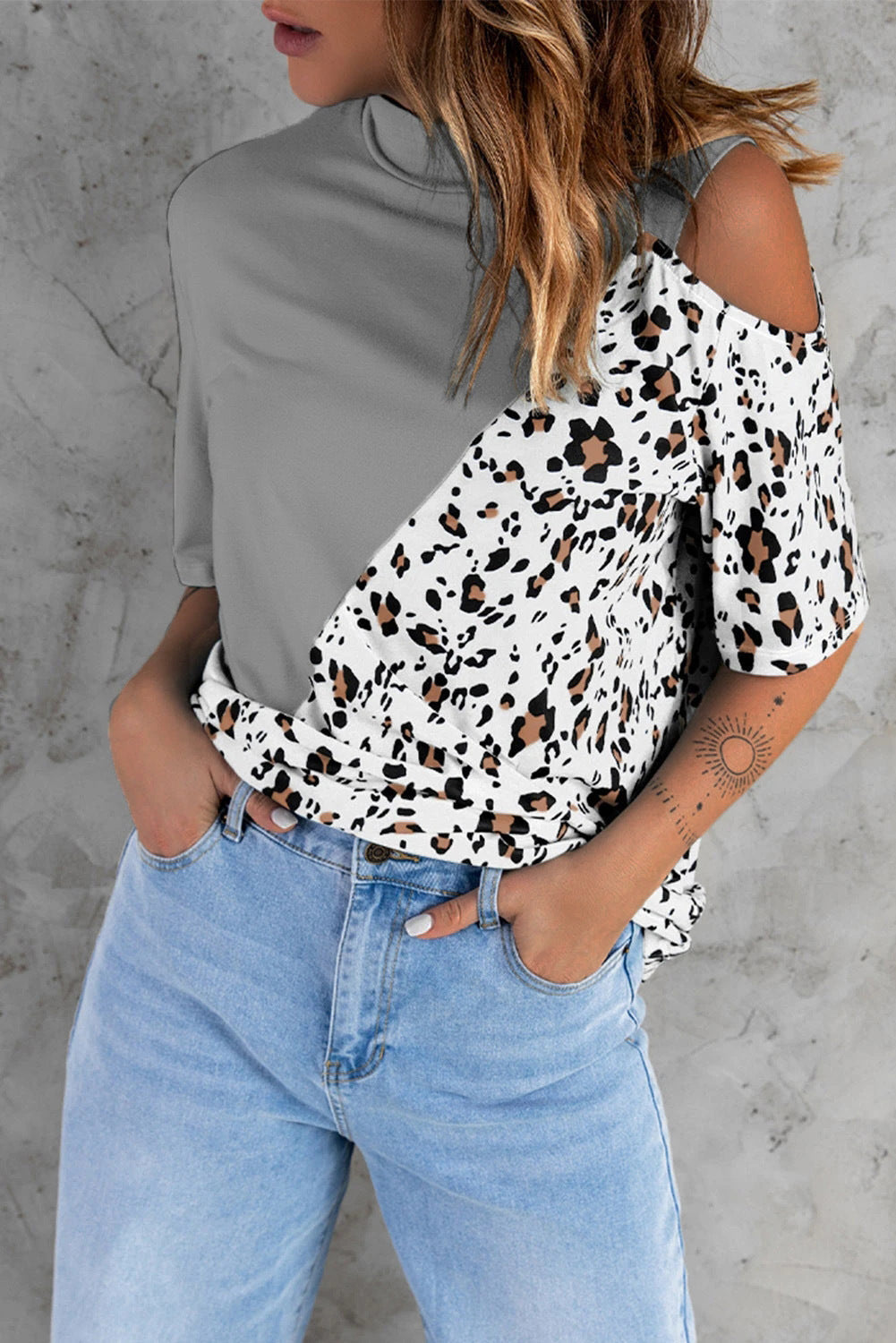 Crew Neck T-Shirt Women's Print Leopard Casual Short Sleeve Top