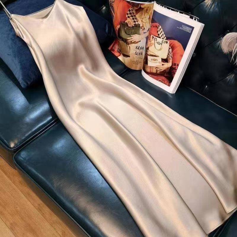 Triacetate Dress Long Satin Suspender Skirt