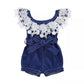 Off-the-shoulder Jumpsuit Girls Ruffled Blue Denim Romper