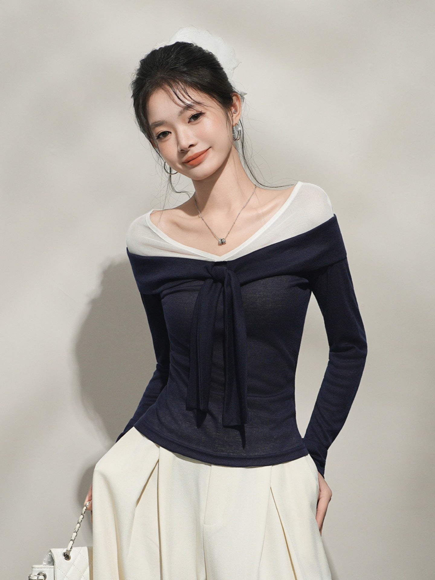 Fashion Slim Fit Stitching Long Sleeve T-shirt Women