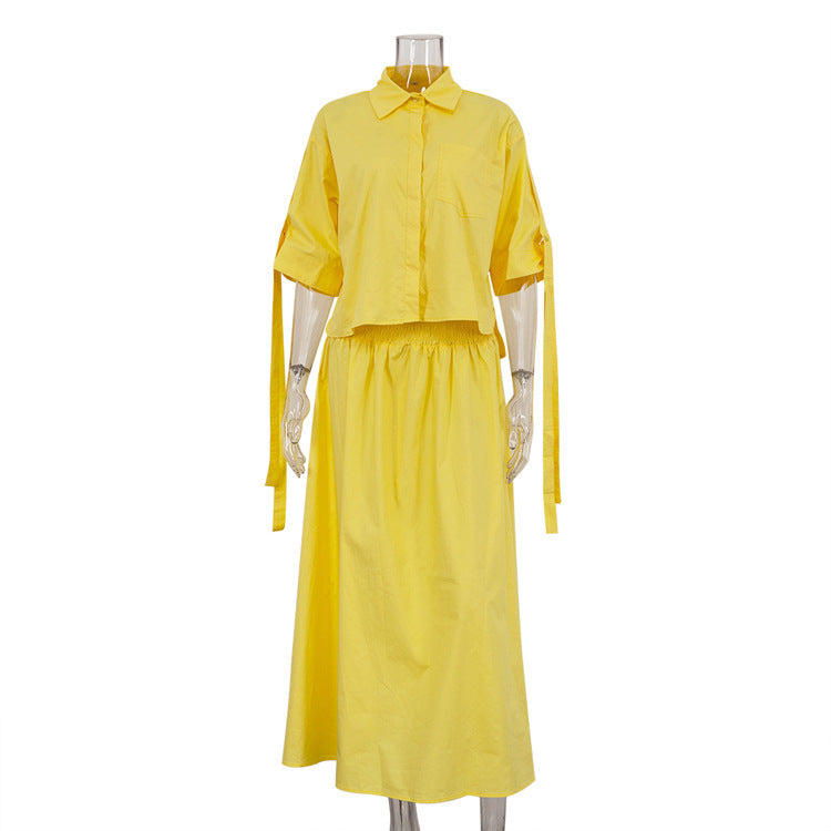 Lapel Shirt Yellow Skirt Suit Two-piece Set