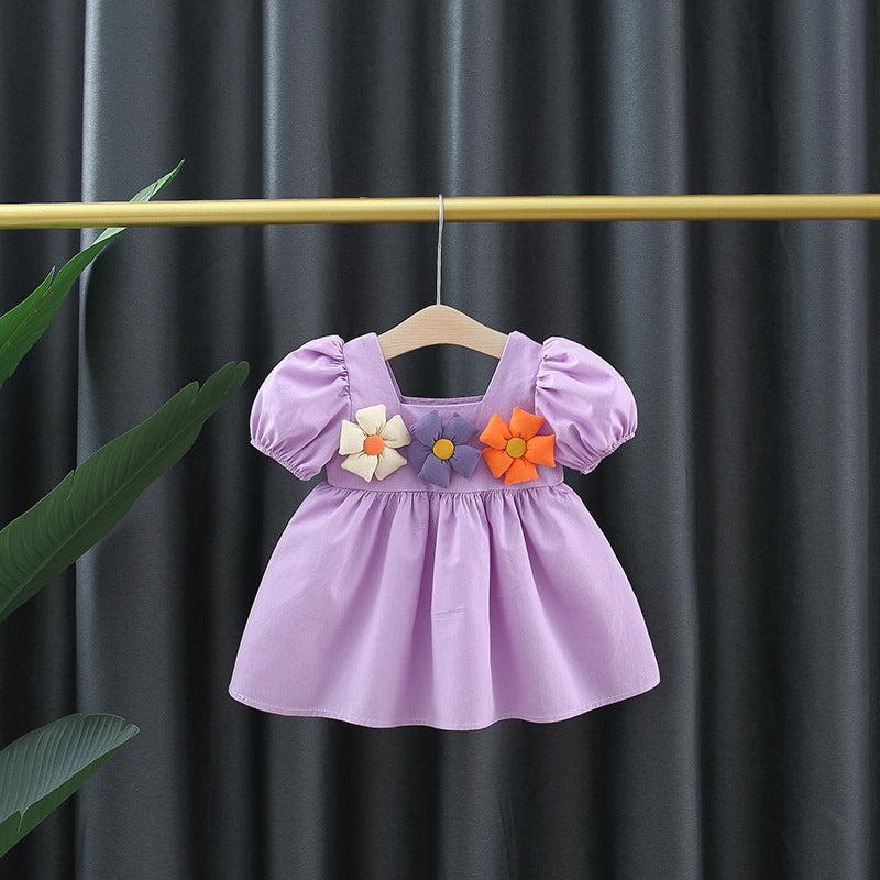 Robe de princesse à col carré et manches bouffantes pour fille
