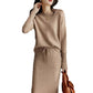 Drawstring High Waist Pure Color Wool Knitted Dress Two-piece Set