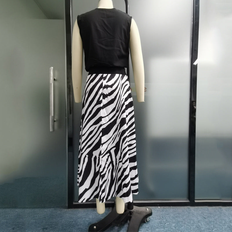 V Neck Casual Suit Printed Zebra Pattern Skirt