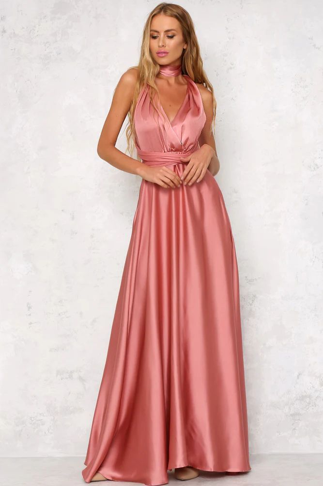 Deep V-neck Sleeveless Lace-up Backless High Waist Large Swing Satin Dress