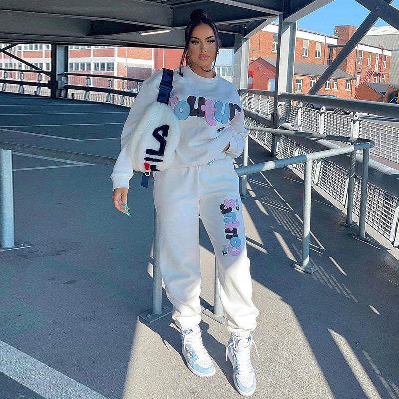 Ensemble deux pièces ample avec sweat-shirt et pantalon de survêtement imprimé anglais