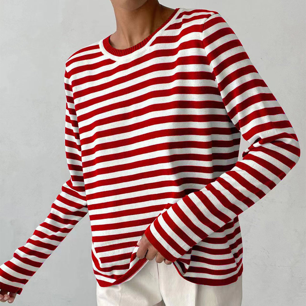 Pull rayé à manches longues en tricot, pull polyvalent, vêtements pour femmes
