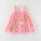 Girls Spaghetti Straps Chest Wrap Flower Embroidery Mesh Dress