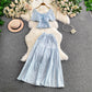 Hollowed-out Embroidered V-Neck Shirt With Ruffled Long Skirt