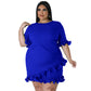 Slim-fit Round-neck Solid-color Casual Dress With Ruffled Hem
