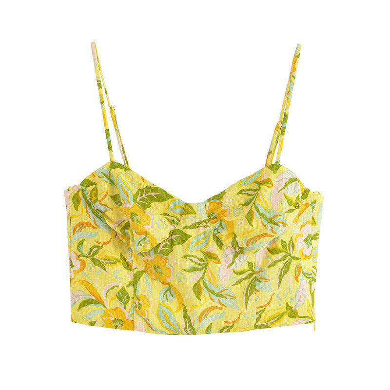 European And American Style Fashionable Simple Blended Printed Short Top