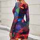 Mesh Sheer Long-sleeve Slim-fit Hip-hugging Short Skirt
