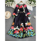 Printed Waist-controlled Lace-up Lady Dress