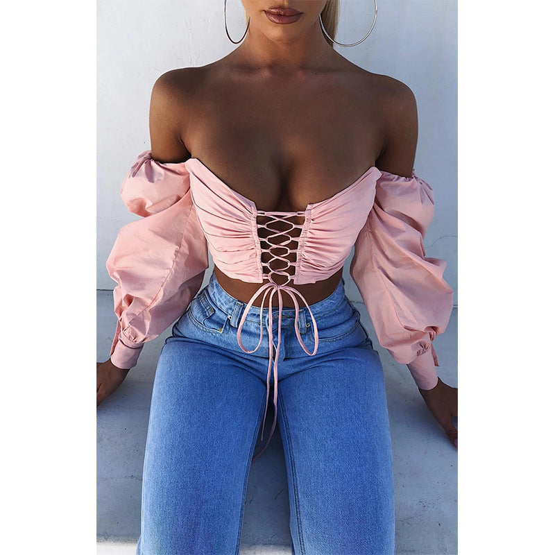 Women's Off-shoulder Tube Top Lace-up Navel