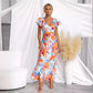 Robe mi-longue à volants et col en V fleuri