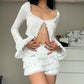 Women's Fashionable Knitted Ruffled Shorts Suit