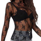 Women's Lace Blouse Long Sleeve Transparent Shirt