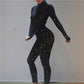 Women's New Cutout Ripped High Waist Tight Trousers Leisure Sports Suit Women
