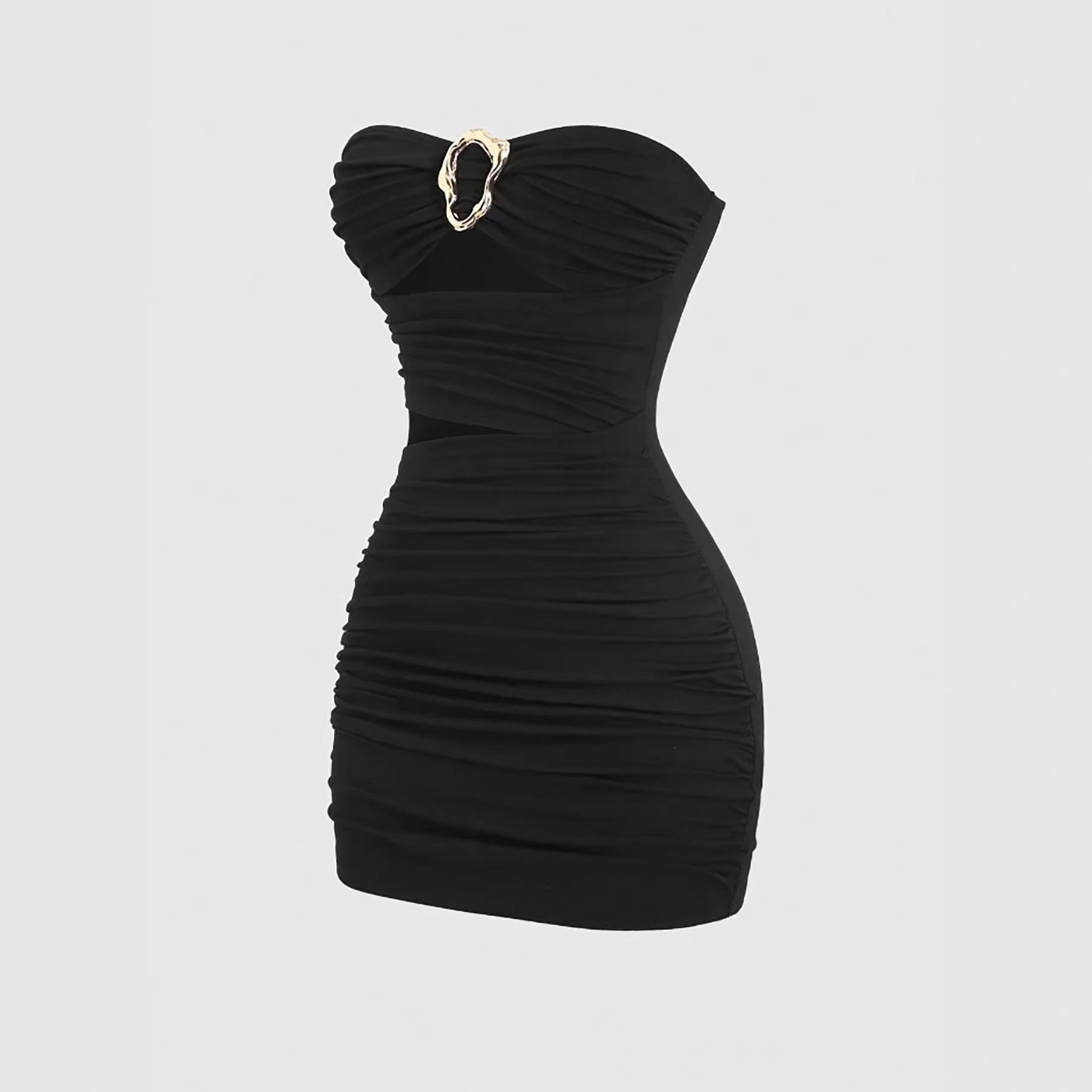 Fashionable Womens Strapless Metal-Embellished Hollow-Out Dress
