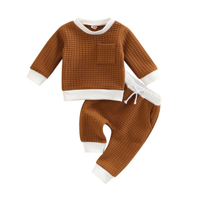Boys' And Girls' Plaid Long Sleeve Round Neck Tops