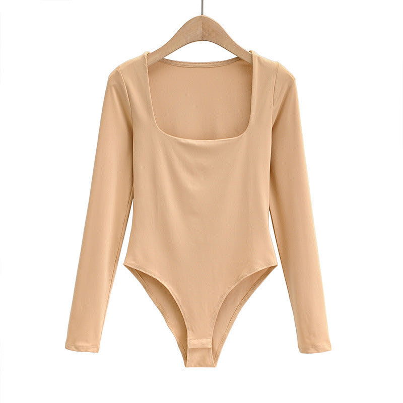 Square Neck Long Sleeve Skinny Slim Bodysuit