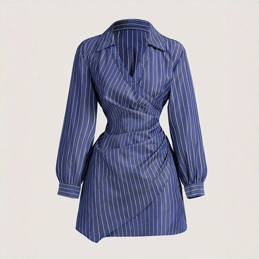 Stylish And Elegant Slim-fit Womens Dress With A Lapel Collar And Long Sleeves