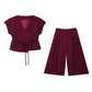 Women's Linen Blend Double Breasted Vest Two Piece Set