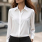 Solid Color Long Sleeve Lapel Satin Blouse