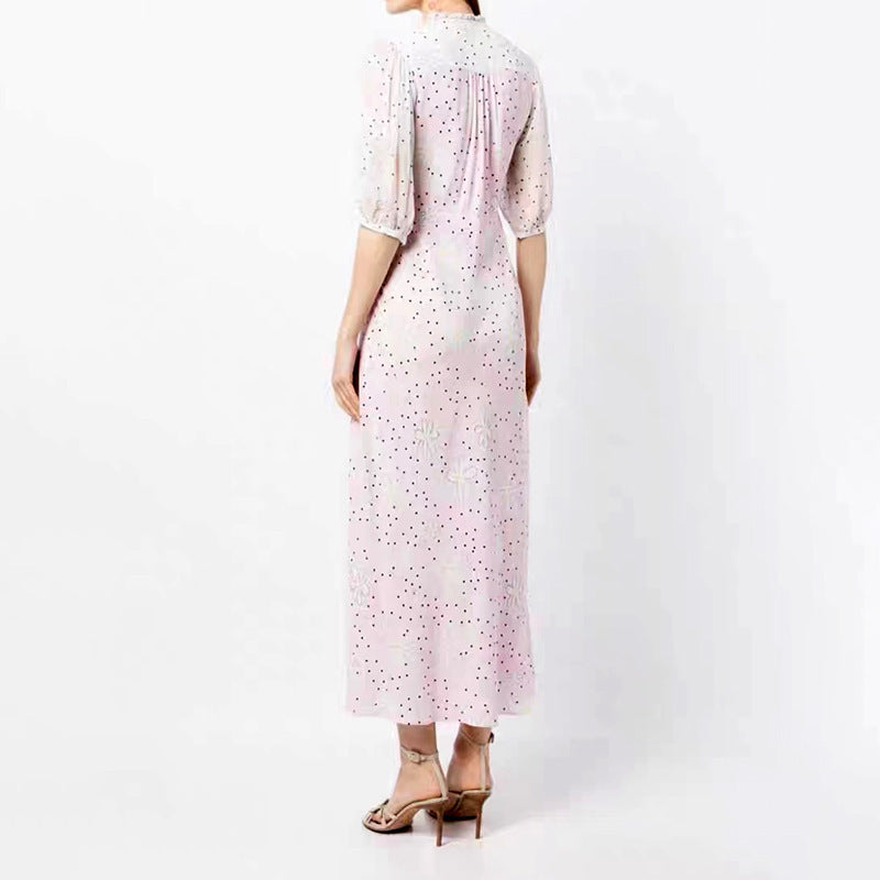 Elegant Spliced Printed Three-dimensional Flowers High Waist Long Dress