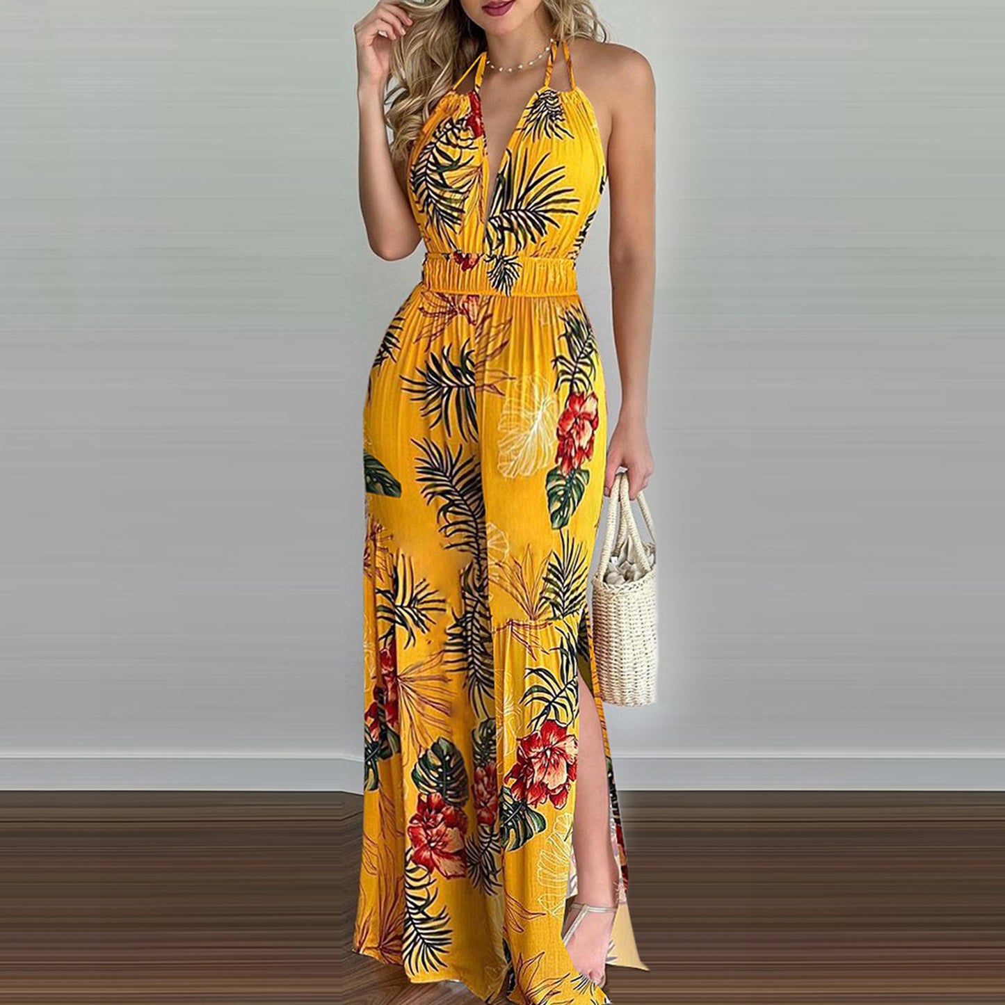 Robe à bretelles imprimée grande taille, combinaison ample