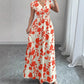 Short Sleeve Lace-up Dress Printed V-neck