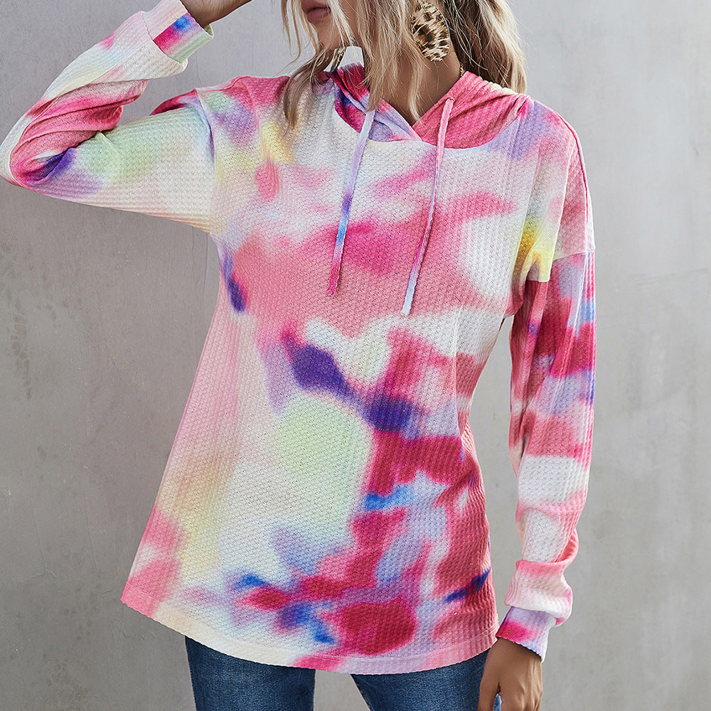 Tie-dye Print Gradient Hood Women's Sweater Top