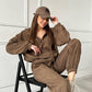 Women's Fashion Minimalist Long Sleeve Hooded Zipper Trousers Suit