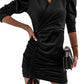 Puff Sleeve V Neck  Slim Pull Rope Wrap Hip Dress