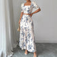 New Printed Square Neck Short Sleeve Skirt Set