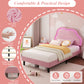 3ft Single Upholstered Bed With LED Adjustable Cute Cloud Headboard, Soft Velvet Bed Frame With Solid Wood Slat, No Box Spring Needed, Easy Assembly,