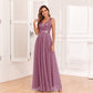 Robe de soirée patchwork extensible sans manches à double col en V