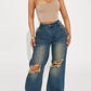 Retro Heavy-duty Washed Knee Ripped Wide-legged Jeans