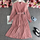 Women's POLO Collar Slim Fit Long Polka Dot Chiffon Pleated Skirt
