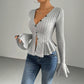 European And American Elegant Style Autumn And Winter New V-neck Ruffled Slim Temperament Top