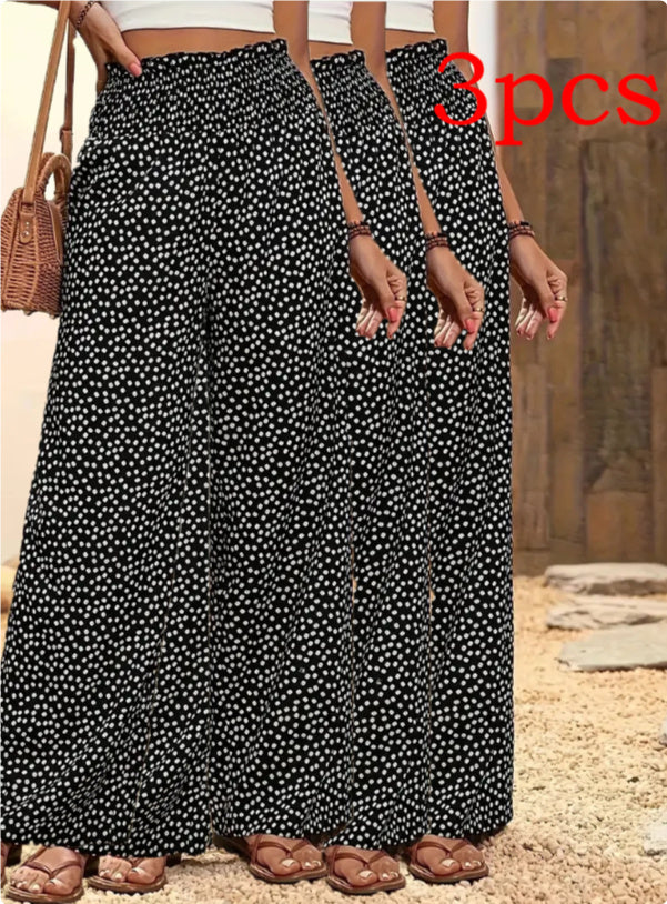 Polka-dot Loose-fitting High Waist Tight Waist Straight-leg Trousers