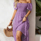 New European And American-style Square-neck Puffed-sleeve Floral-print Dress