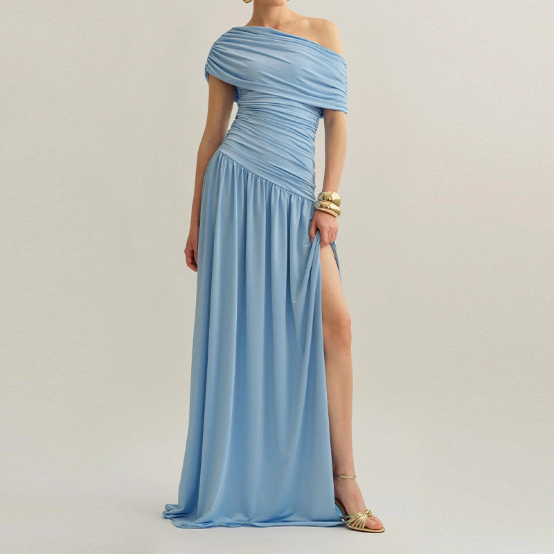 Womens Elegant Pleated Casual Split Dress