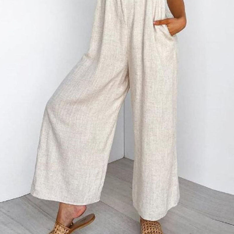 Spring And Autumn European And American New Cotton And Linen Casual One-piece Sleeveless Trousers